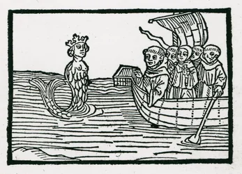 San Brandán y la sirena, ilustración de «El viaje de san Brandán», 1499